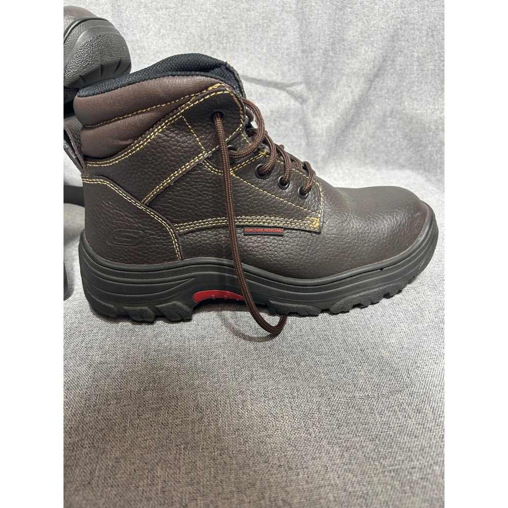 SKECHERS Men's Steel Toe Work Boots Puncture Resistant Leather Shoes Sz 9 Brown - Picture 7 of 12